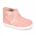 Girl Ankle boot shoes with zipper closure and elastic band with HEART design in suede leather.