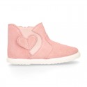 Girl Ankle boot shoes with zipper closure and elastic band with HEART design in suede leather.