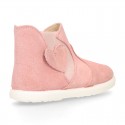 Girl Ankle boot shoes with zipper closure and elastic band with HEART design in suede leather.