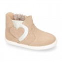 Girl Ankle boot shoes with zipper closure and elastic band with HEART design in suede leather.
