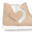 Girl Ankle boot shoes with zipper closure and elastic band with HEART design in suede leather.