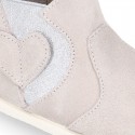 Girl Ankle boot shoes with zipper closure and elastic band with HEART design in suede leather.