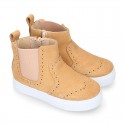 Kids Ankle boot shoes with zipper closure and elastic band in suede leather.