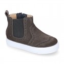 Kids Ankle boot shoes with zipper closure and elastic band in suede leather.