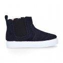Kids Ankle boot shoes with zipper closure and elastic band in suede leather.