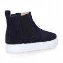 Kids Ankle boot shoes with zipper closure and elastic band in suede leather.