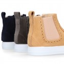 Kids Ankle boot shoes with zipper closure and elastic band in suede leather.