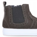 Kids Ankle boot shoes with zipper closure and elastic band in suede leather.