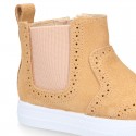 Kids Ankle boot shoes with zipper closure and elastic band in suede leather.