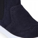 Kids Ankle boot shoes with zipper closure and elastic band in suede leather.