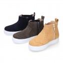 Kids Ankle boot shoes with zipper closure and elastic band in suede leather.