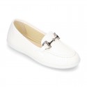 Cotton canvas Moccasin shoes with stirrup detail for toddler boys.