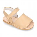 Baby Menorquina sandal shoes with hook and loop strap in nappa leather.