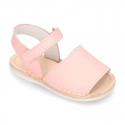 Baby Menorquina sandal shoes with hook and loop strap in nappa leather.