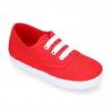 Cotton Canvas sneakers or bamba shoes with laces closure.