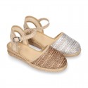 Special Girl CEREMONY espadrille shoes with laminated Raffia and little wedge design.