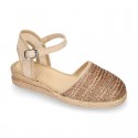 Special Girl CEREMONY espadrille shoes with laminated Raffia and little wedge design.