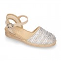 Special Girl CEREMONY espadrille shoes with laminated Raffia and little wedge design.