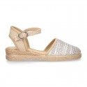 Special Girl CEREMONY espadrille shoes with laminated Raffia and little wedge design.