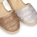 Special Girl CEREMONY espadrille shoes with laminated Raffia and little wedge design.