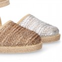 Special Girl CEREMONY espadrille shoes with laminated Raffia and little wedge design.