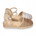 Special Girl CEREMONY espadrille shoes with laminated Raffia and little wedge design.