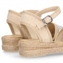 Special Girl CEREMONY espadrille shoes with laminated Raffia and little wedge design.