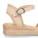 Special Girl CEREMONY espadrille shoes with laminated Raffia and little wedge design.