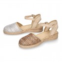 Special Girl CEREMONY espadrille shoes with laminated Raffia and little wedge design.