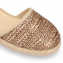 Special Girl CEREMONY espadrille shoes with laminated Raffia and little wedge design.