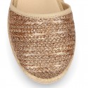 Special Girl CEREMONY espadrille shoes with laminated Raffia and little wedge design.