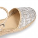 Special Girl CEREMONY espadrille shoes with laminated Raffia and little wedge design.