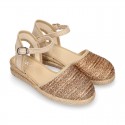 Special Girl CEREMONY espadrille shoes with laminated Raffia and little wedge design.