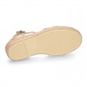 Special Girl CEREMONY espadrille shoes with laminated Raffia and little wedge design.