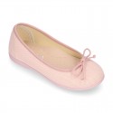 LINEN Cotton canvas Girl Ballet flat shoes with adjustable bow design.