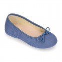 LINEN Cotton canvas Girl Ballet flat shoes with adjustable bow design.