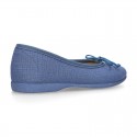 LINEN Cotton canvas Girl Ballet flat shoes with adjustable bow design.