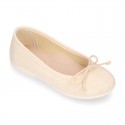 LINEN Cotton canvas Girl Ballet flat shoes with adjustable bow design.