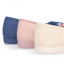 LINEN Cotton canvas Girl Ballet flat shoes with adjustable bow design.