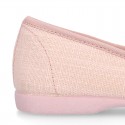 LINEN Cotton canvas Girl Ballet flat shoes with adjustable bow design.