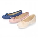 LINEN Cotton canvas Girl Ballet flat shoes with adjustable bow design.