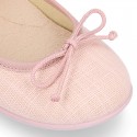 LINEN Cotton canvas Girl Ballet flat shoes with adjustable bow design.