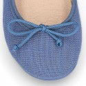 LINEN Cotton canvas Girl Ballet flat shoes with adjustable bow design.