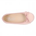 LINEN Cotton canvas Girl Ballet flat shoes with adjustable bow design.