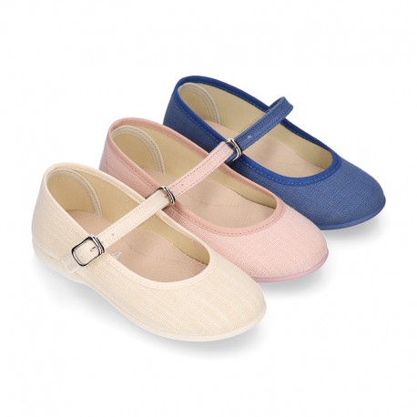 LINEN Cotton canvas Girl Mary Jane shoes with buckle fastening.