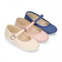 LINEN Cotton canvas Girl Mary Jane shoes with buckle fastening.