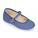 LINEN Cotton canvas Girl Mary Jane shoes with buckle fastening.