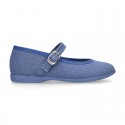 LINEN Cotton canvas Girl Mary Jane shoes with buckle fastening.