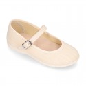 LINEN Cotton canvas Girl Mary Jane shoes with buckle fastening.