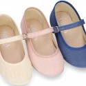 LINEN Cotton canvas Girl Mary Jane shoes with buckle fastening.